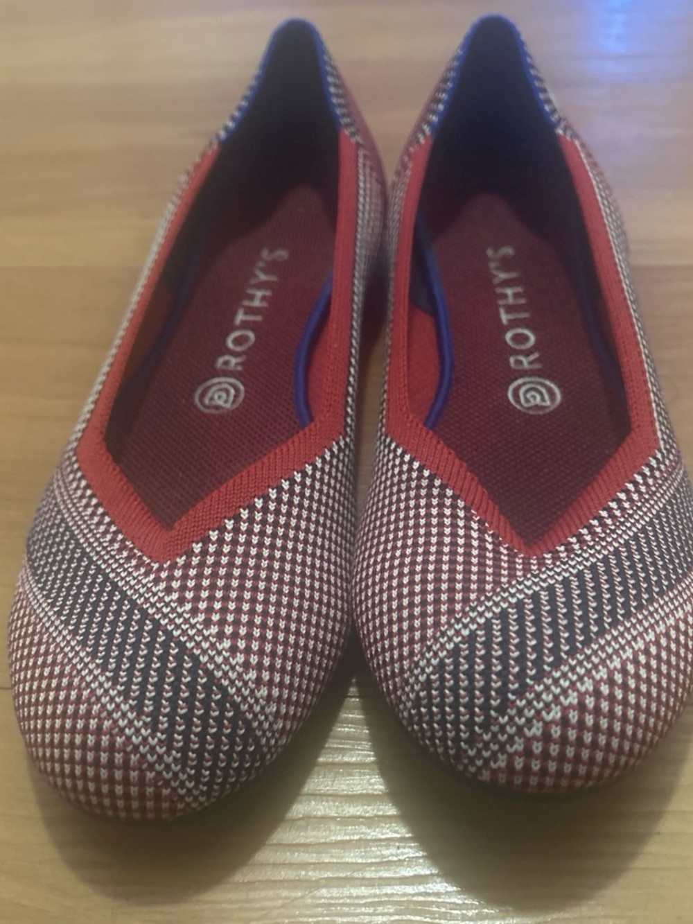 Rothy's Red and Navy Knit Pointed Ballet Flats - Women's